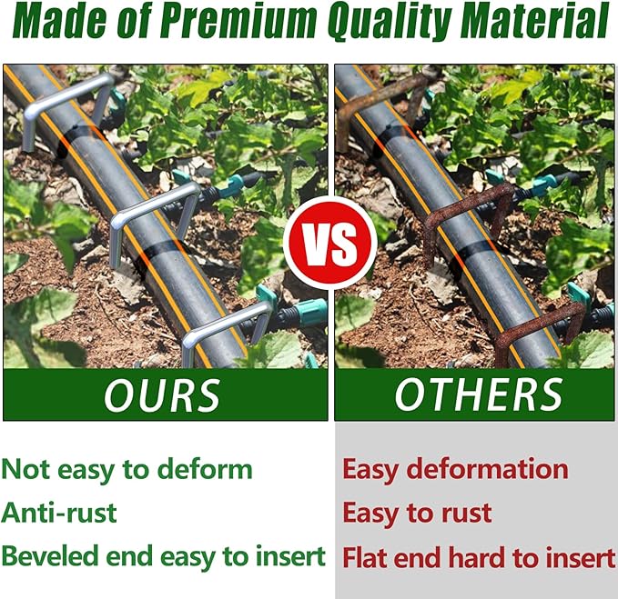 200 Pack Landscape Staples 4 Inch Garden Stakes Galvanized Garden Staples Pins Anti-Rust Ground Stakes for Weed Barrier, Irrigation Tubing, Landscaping Fabric, Yard Lawn