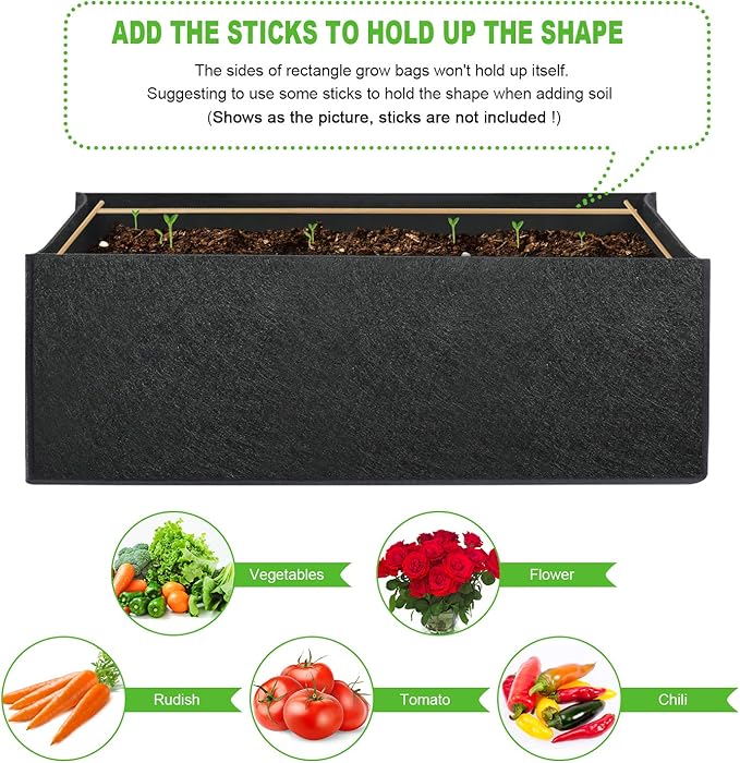 ANGELIOX 3 Pack Grow Bags, 6 Gallon/24L 300G Thickened Nonwoven Fabric Garden Bed Square Flower Planter Containers Pots with Handles for Potato Onion