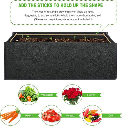 ANGELIOX 1 Pack 38 Gallon Grow Bags, 400g Thickened Nonwoven Fabric Raised Garden Bed Square Flower Planter Containers for Carrot Onion,Flowers,Fruit/Growing Pots with Handles(120x60x20cm)