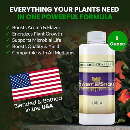 Humboldts Secret Sweet & Sticky Carbohydrate and Saccharide Plant Energy Additive | Indoor and Outdoor Plant Nutrients Enhancer for Growth and Aroma | Boosts Flavor and Development | 8 Ounce