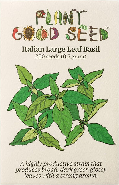Plant Good Seed Organic Italian Large Leaf Basil Seeds for Planting: Culinary Herb, Green Leaves - 200 Seed Packet