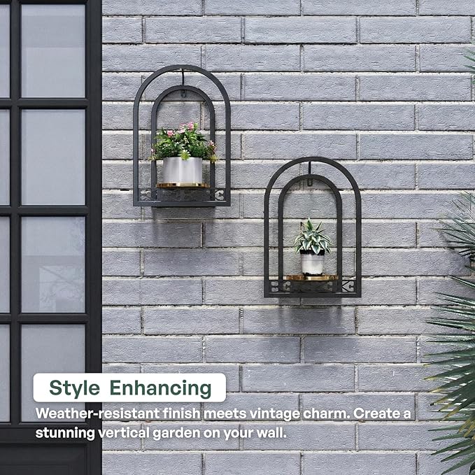 Wall Hanging Planters, Modern Iron Frame for Indoor/Outdoor Plants, Stylish Decor for Living Room, Garden, Patio 3 Pack Black