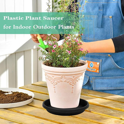 4 Pack Plant Saucer 14 Inch, Heavy Sturdy Plastic Plant Trays for Pots, Plant Water Catcher Tray for Plants, Flower Pot Saucers, Plant Saucers for Indoors Outdoor