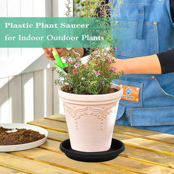 2 Pack Plant Saucer 10 Inch, Drip Trays for Potted Plants, Flower Pot Saucers Plant Trays for Pots, Plastic Planter Tray for Indoors, Plant Water Catcher Tray, Birdbaths for Outdoors