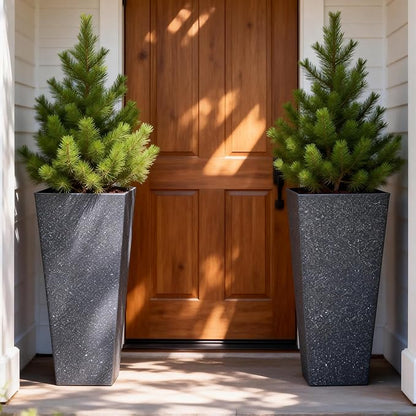 28" Plant Pots Tall Planters for Plants Outdoor Set of 2 Plastic Planter Pot Large Flower Pots Indoor Weather-Resistant for Patio, Porch, Garden, Front Door Christmas Decor Terrazzo Black