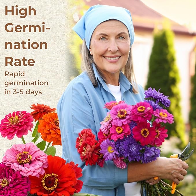 16000+ Zinnia Flower Seeds for 2026-7+ Color Mix, High Germination Rate, Perfect for Gardens, Mix Zinnia Wildflower Seeds, Mixed Colors and Large Blooms, Easy to Grow, Large 4 Ounce Packet