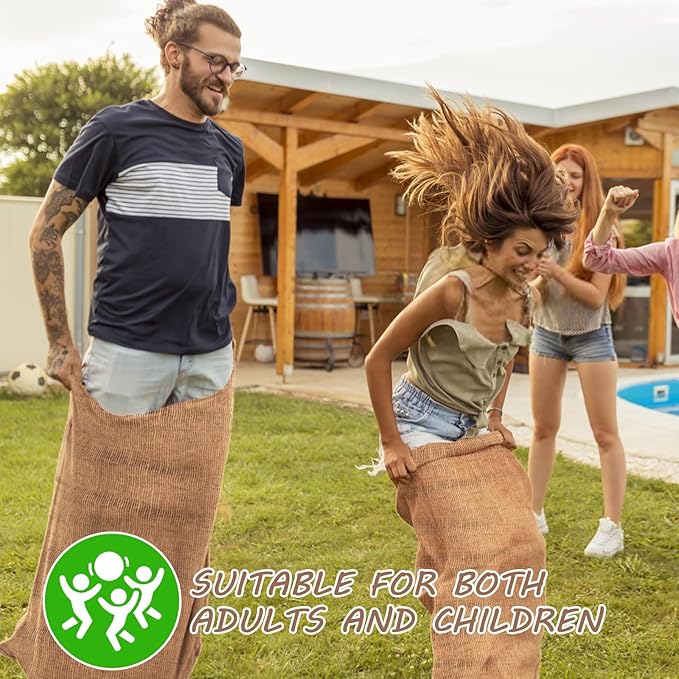Kmise Burlap Potato Sack Race Bags (Pack of 6)，39"x25" Large Natural Jute Burlap Sacks for Kids & Adults, Reusable Eco-Friendly Grow Bag for Field Day Games, 3-Legged Races & Harvest Storage