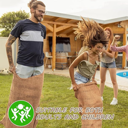 Kmise Burlap Potato Sack Race Bags (Pack of 6)，39"x25" Large Natural Jute Burlap Sacks for Kids & Adults, Reusable Eco-Friendly Grow Bag for Field Day Games, 3-Legged Races & Harvest Storage