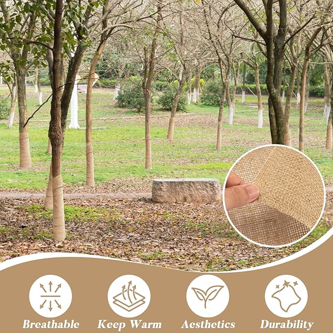 2 Rolls Burlap Roll - Burlap Tree Wraps To Protect Bark 7.8" X 118" Sackcloth Fabric Wrap Burlap Plant Covers Freeze Protection Tree Covers For Winter Garden Plants Tree Trunk Protector Jute Keep Warm
