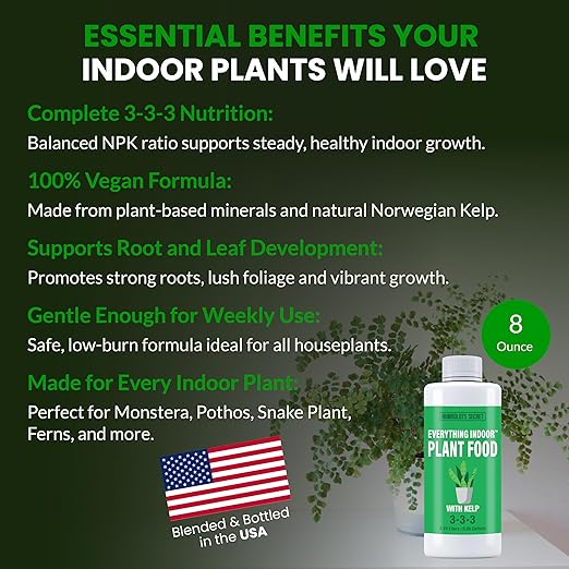 Humboldts Secret Everything Indoor Plant Food | 3-3-3 All Purpose Liquid Fertilizer with Norwegian Kelp | Supports Growth and Strong Roots | Nutrients for Houseplants & Indoor Plants | 8 Ounce