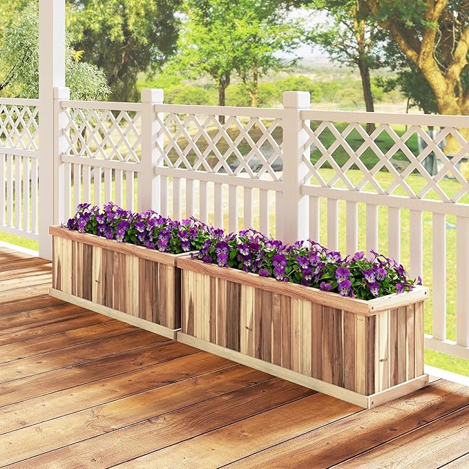Giantex Acacia Wood Raised Garden Bed, Rectangular Planter Box w/Drainage Gaps, Floor Standing Window Mount for Flower Vegetable Herb Fruit, Outdoor Plant Container for Backyard, Lawn, 36"x12"x12"