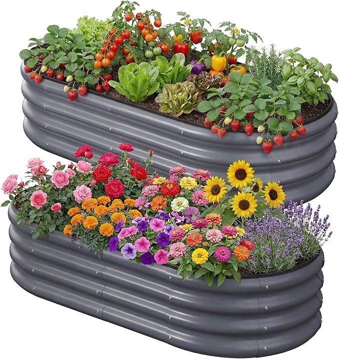 4x2x1 FT Raised Garden Bed Kit, Metal Planter Box Outdoor, Planters for Outdoor Plants, Flower, Vegetables, Herbs (Dark Gray,2PCS)