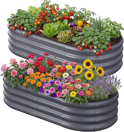 4x2x1 FT Raised Garden Bed Kit, Metal Planter Box Outdoor, Planters for Outdoor Plants, Flower, Vegetables, Herbs (Dark Gray,2PCS)