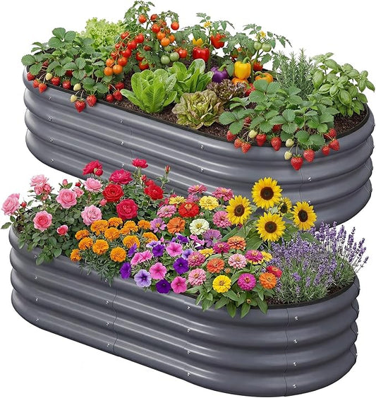 4x2x1 FT Raised Garden Bed Kit, Metal Planter Box Outdoor, Planters for Outdoor Plants, Flower, Vegetables, Herbs (Dark Gray,2PCS)