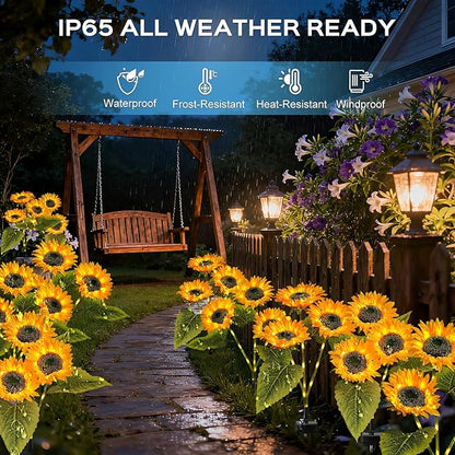6 Pack Solar Garden Lights Outdoor, 2 Lighting Modes Warm White LED Waterproof Solar Powered Sun Flowers Landscape Light for Outside Yard, Patio, Pathway Decorative, Décor, Gifts