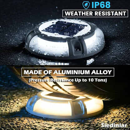 SIEDiNLAR Solar Driveway Lights Outdoor 4 Modes 40 LEDs Deck Driveway Markers Marine Dock Light Waterproof for Ground Walkway Pathway Step Garden Yard, White/Warm Dynamic Lighting (4 Pack)