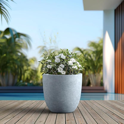 Kante Round Concrete Planter, Large Outdoor Indoor Garden Pots with Drainage Hole, 18-Inch Diameter Flower Pots for Patio, Garden and Home, Slate Gray