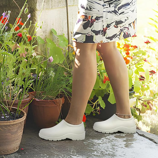 DKSUKO Waterproof Garden Shoe for Women Outdoor Slip-On Rain Boots Short Ankle Work Shoes and Garden Clogs with Comfort Insole