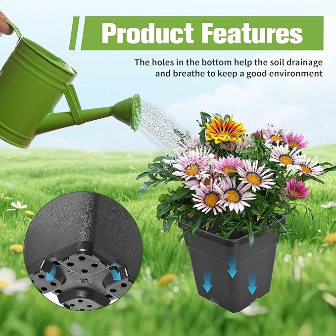 HOSTIC 3 Gallon Square Nursery Pots Flexible Plastic Pots for Plants Gallon Pot with Drainage Holes 10 Pcs