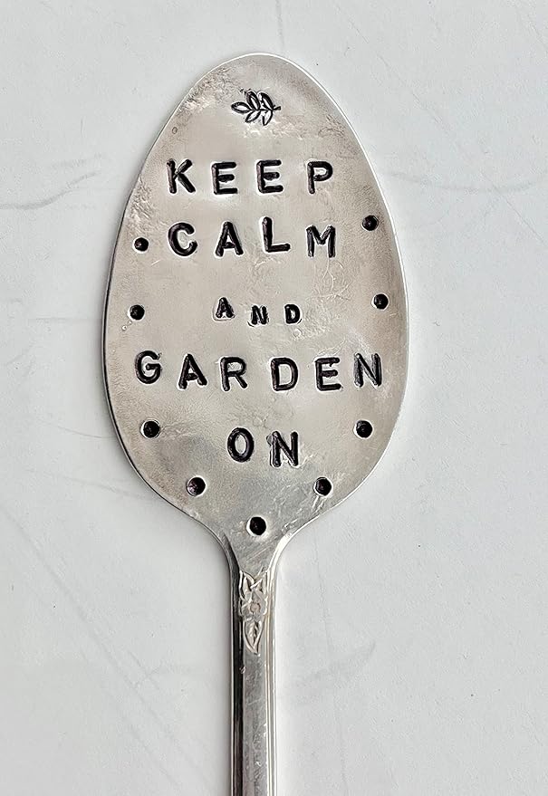 GARDEN MARKER Keep Calm and Garden On hand crafted Plant stake made from recycled Spoon makes a great gift