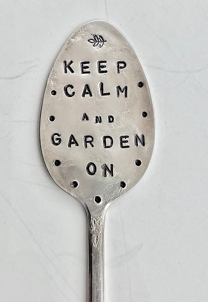 GARDEN MARKER Keep Calm and Garden On hand crafted Plant stake made from recycled Spoon makes a great gift