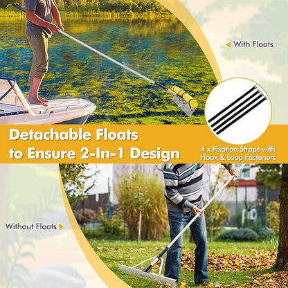 IRONMAX Lake Rake, 36’’ Folding Aluminum Aquatic Weed Rake Weed Cutter with Foam Floats, Extended Handle & Rope, Weed Rake for Algae Removal Plant Cutting
