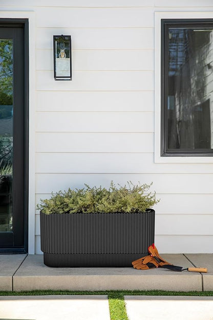 Veradek Demi Series Long Planter for Porch, Patio, Backyard | Durable Plastic-Stone Composite Material | Modern Décor for Shrubs, Flowers
