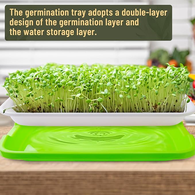 Pack 6 of Seed Sprouter Tray with Drain Holes,Seed Germination Tray Kit BPA Free Nursery,Soil-Free Wheatgrass Sprouter Microgreens Growing Kit (Green-6 Pack)