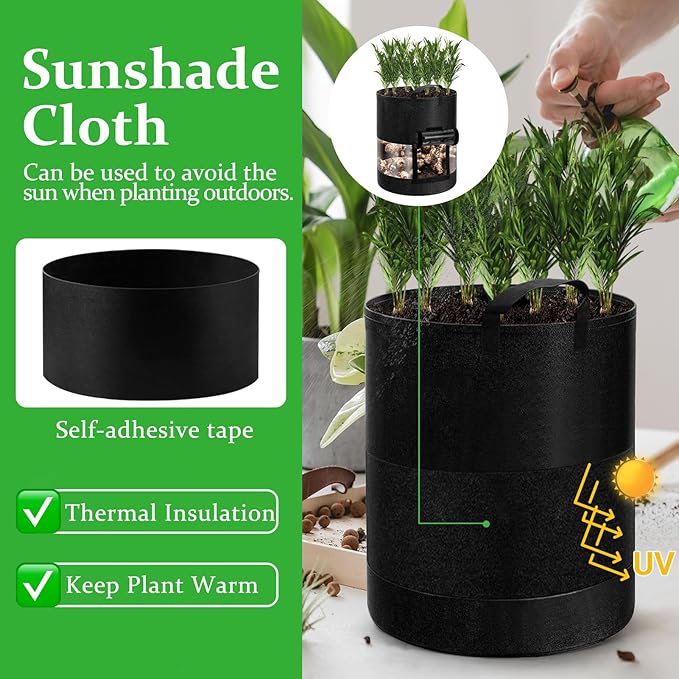 3 Pack 10 Gallon 360°Visible Potato Grow Bags,Heavy Duty Thickened Nonwoven Fabric Planter Bags with 2 Clear Harvest Windows&Removable Shading Cover,Reinforced Handles,Vegetable Grow Bags with Labels