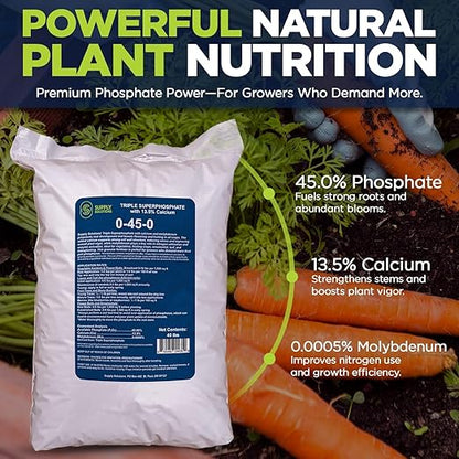 Supply Solutions | 0-45-0 Triple Superphosphate with 13.5% Calcium | High Phosphorus Bloom Booster Fertilizer for Indoor Plants, Flowers, Orchids, Citrus, Lawns, Vegetables & Fruit Trees (40 Pounds)