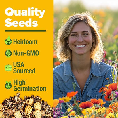 HOME GROWN 131,200+ Pure Wildflower Seeds 𝗨𝗦𝗔 - Premium Texas Flower Seeds [3 Oz] Perennial Garden Seeds for Birds & Butterflies - Wild Flowers Bulk Perennial: 22 Varieties Flower Seed for Planting