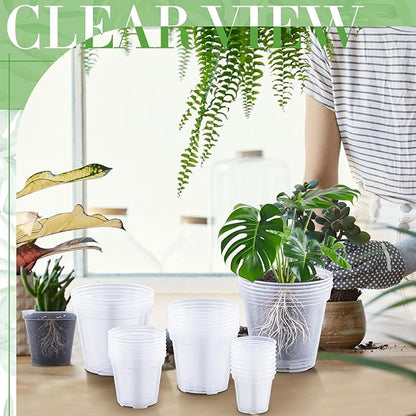 Vesici 32 Pcs 3/4/5/6/7 Inch Large Size Clear Nursery Pots Variety Pack Plant Pots with Drainage Holes Planters for Indoor Plants Flexible Transparent Plastic Plant Bottle Succulents