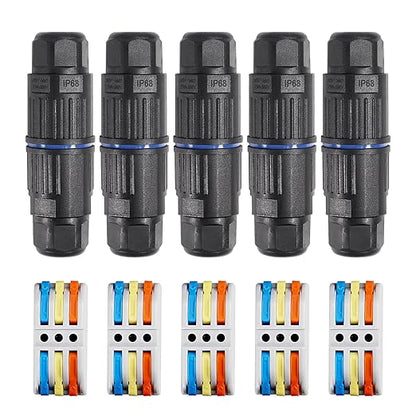 5PCS IP68 Waterproof Junction Box, Outdoor 3 Way Electrical Cable Connector, Replaceable Lever Wire Connectors for AWG 28-12, Quick Screwless Installation