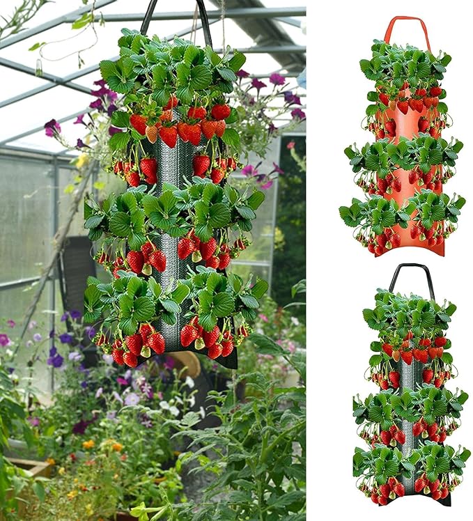 Upside Down Planter Tomato Herb Strawberry Grow Bags | 8 Hanging Grow Bags for Tomato Chili Herb Strawberry,Hanging Aeration Fabric Strawberry Planter Bags for Growing Herbs Flowers