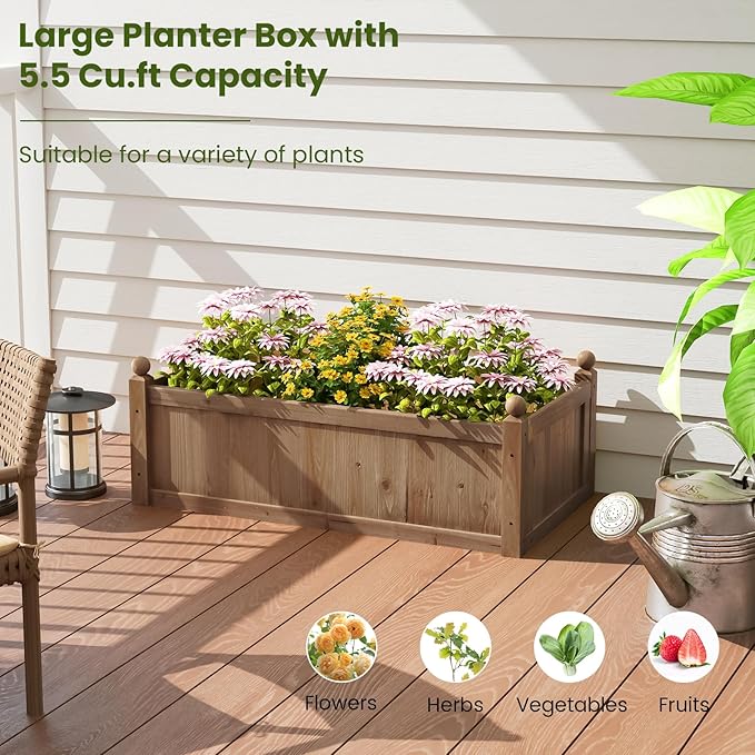 Giantex Wood Raised Garden Bed, 46"x24"x16" Rectangular Planter Box w/Drainage Holes for Growing Vegetables, Flowers, Herbs, Fruits, Easy Assembly, Outdoor Planting Bed for Backyard, Garden, Lawn