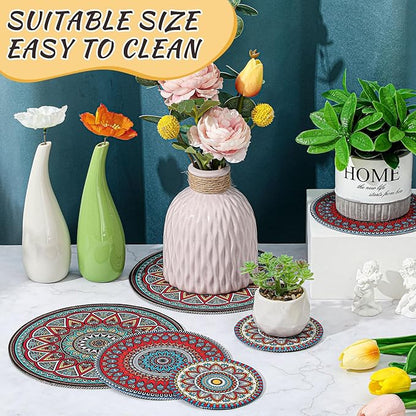 Nuanchu 6 Pcs Boho Plant Pot Mat 3 Sizes Absorbent Non Slip Pots Pad Round Plant Coaster Mat Gardening Indoor Outdoor Flower Plant Protect Mat