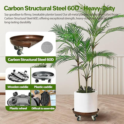 Plant Saucer 17" Rolling Plant Caddy Rolling Plant Stand with Wheels – Heavy Duty Metal, Locking, Sturdy, Rust-Resistant Finish, and Easy to Move, 440 lb Capacity