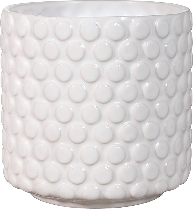 Bloomingville 5 Inch Stoneware Flower Pot with Polka Dots, White Planter
