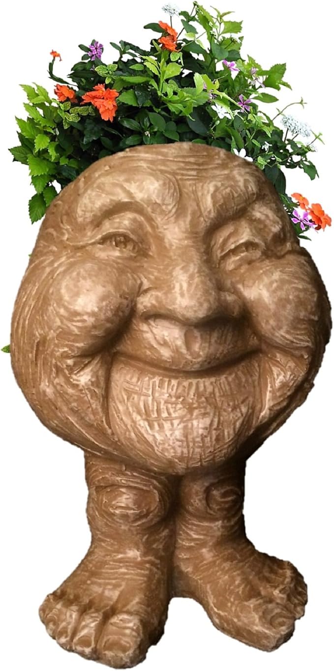 homestyles 12 in. Stone Wash Granny Joy The Muggly Statue Face Planter Holds 4 in. Pot