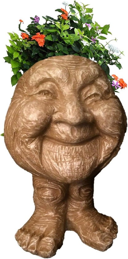 homestyles 12 in. Stone Wash Granny Joy The Muggly Statue Face Planter Holds 4 in. Pot