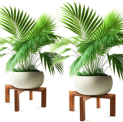 Wenqik 2 Pack 16 Inch Wood Plant Stand Wooden Plant Pot Holder Mid Century Rattan Flower Boho Rustic Stool Holder for Indoor Gardening Patio, Fit 8-18 Inch Pot (Wood Color)