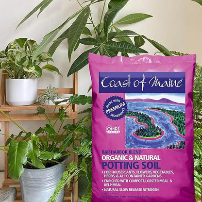 Coast of Maine Organic & Natural Bar Harbor Blend Potting Soil - Organic Soil w/Perlite for Enhanced Drainage & Aeration - for Flowers, Herbs & Veggies, Floral Baskets & Container Gardening (1CF)