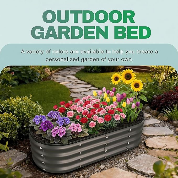 4x2x1 FT Raised Garden Bed Kit, Metal Planter Box Outdoor, Planters for Outdoor Plants, Flower, Vegetables, Herbs (Dark Gray,2PCS)