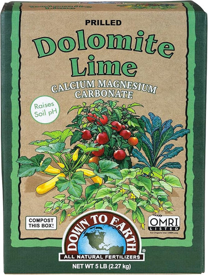 Down To Earth All Natural Fertilizers Organic Prilled Dolomite Lime - Calcium Magnesium Carbonate Raises Soil pH for Vegetable Gardens, 5 lb