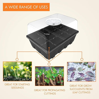 Gardzen 20 Pack Seed Starting Tray, Plant Germination Trays, Seed Starter Kit with Adjustable Humidity Vented Dome, Plant Growing Kit 6.6" x 4.5", Total 240-Cell, Black