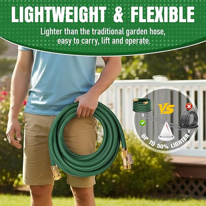Garden Hose 50 ft NON-EXPANDABLE Water Hose, Flexible & Lightweight Kink Resistant Hybrid Hose, Leak-Proof Heavy Duty, Super Durable Fabric with 3/4" Solid Brass Connectors