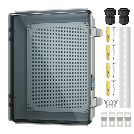 Joinfworld Electrical Box Weatherproof Plastic Junction Box 15.7x11.8x7.1 Outdoor WiFi Nema 4 Enclosure Clear Cover for Electric Connection Exterior Project