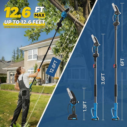 Electric Pole Saws for Tree Trimming, 6 Inch Mini Chainsaw Cordless 2-in-1 Pole Saw Battery Powered Tree Trimmer, Hand Held Chainsaw Long Bar Tree Branch Cutter, Wood Cutting Tools with 2 Batteries