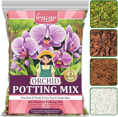 Legigo 4 QT Orchid Potting Mix for Repotting- Include Moss, Pine Bark, Perlite and Coco Peat, Orchid Bark Potting Mix, Orchid Soil for Potting Indoor Plants, Enhanced Drainage & Root Ventilation