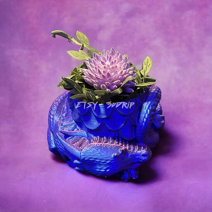 Sleeping Dragon Planter Vase - Gardening and Plant Lover Gifts | Witchy and Cottagecore Home Decor Piece for Succulents or Zen Garden | Medieval Boho Flower Pot with Drainage Holes (Purple Silk)